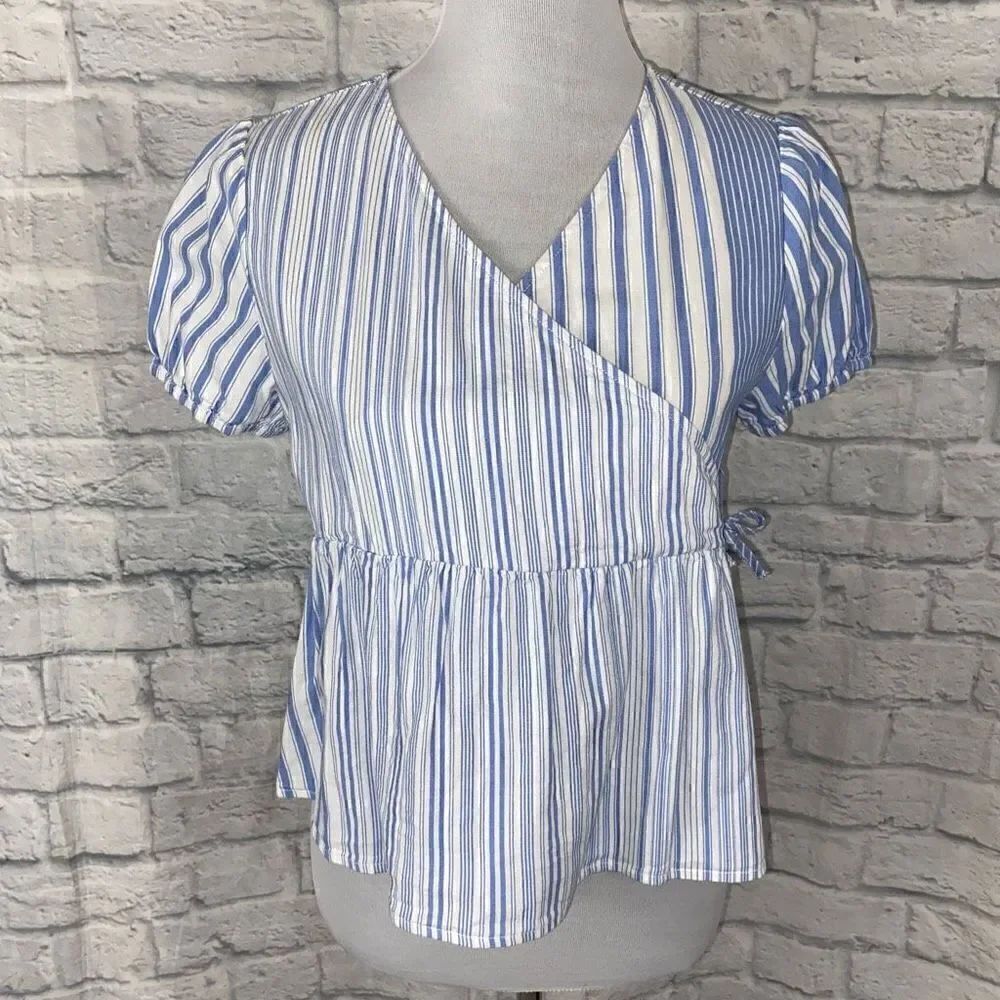 Free assembly big kids 18XXL/women S babydoll v-cut stripe top blue & white